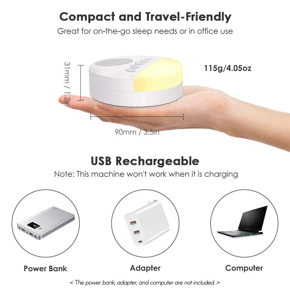 USB Rechargeable Baby White Noise Machine with Timer, Night Light, Multiple Sound Options, Compact Design for Infants and Toddlers 2